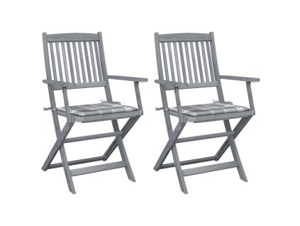 vidaXL Skládací zahradní židle s poduškami 2 ks masivní akáciové dřevo