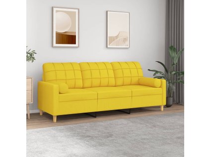 vidaXL 3místná pohovka s polštáři světle žlutá 180 cm textil