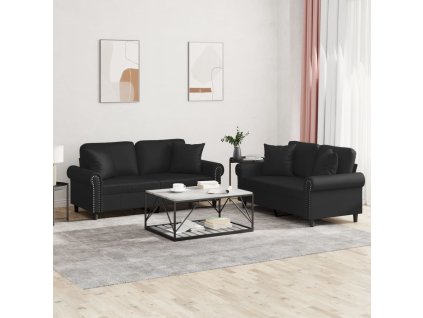vidaXL 2dílná sedací souprava s polštáři černá umělá kůže