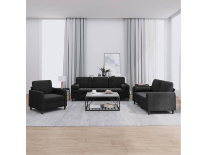 vidaXL 3dílná sedací souprava s polštáři černá samet