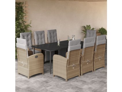 vidaXL 9dílný zahradní jídelní set s poduškami béžový polyratan