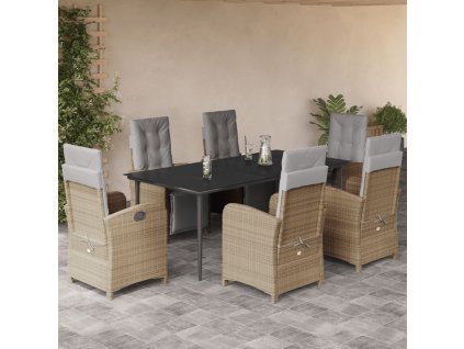 vidaXL 7dílný zahradní jídelní set s poduškami béžový polyratan