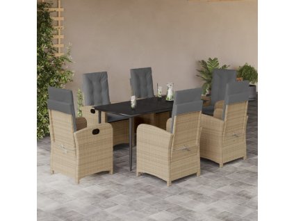 vidaXL 7dílný zahradní jídelní set s poduškami mix béžové polyratan