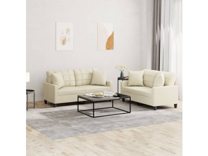 vidaXL 2dílná sedací souprava s polštáři krémová umělá kůže