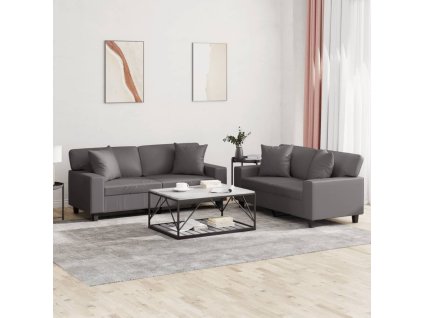 vidaXL 2dílná sedací souprava s polštáři šedá umělá kůže