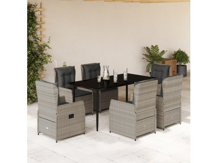 vidaXL 7dílný zahradní jídelní set s poduškami světle šedý polyratan
