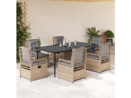 vidaXL 7dílný zahradní jídelní set s poduškami béžový polyratan