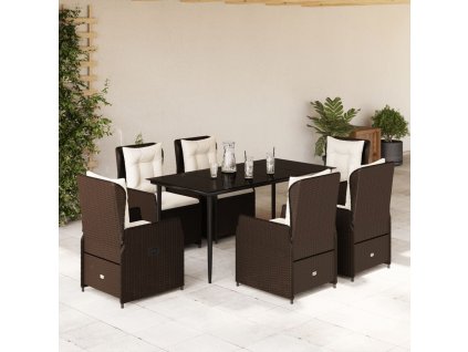 vidaXL 7dílný zahradní jídelní set s poduškami hnědý polyratan