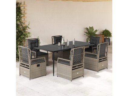 vidaXL 7dílný zahradní jídelní set s poduškami světle šedý polyratan