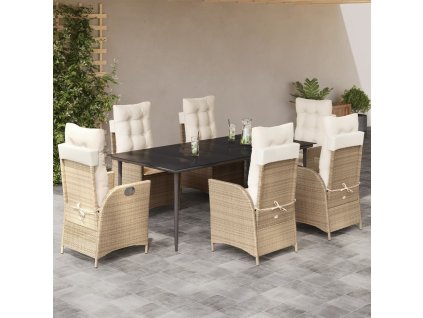 vidaXL 7dílný zahradní jídelní set s poduškami béžový polyratan