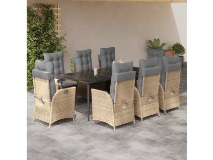 vidaXL 9dílný zahradní jídelní set s poduškami béžový polyratan