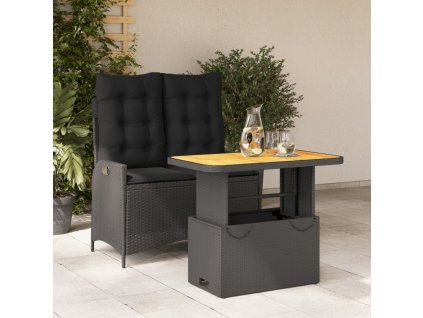 vidaXL 2dílný zahradní jídelní set s poduškami černý polyratan