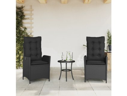 vidaXL Polohovací zahradní křesla 2 ks s poduškami černá polyratan