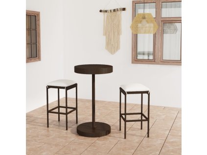 vidaXL 3dílný zahradní barový set s poduškami polyratan hnědý