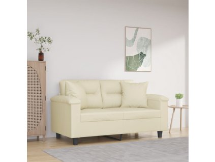 vidaXL 2místná pohovka s polštáři krémová 120 cm umělá kůže