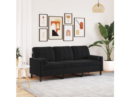 vidaXL 3místná pohovka s polštáři černá 180 cm samet