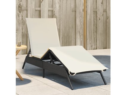 vidaXL Zahradní lehátko s poduškou černé polyratan