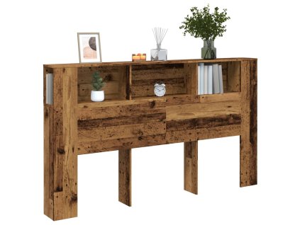 vidaXL Čelo postele s úložným prostorem old wood 180 x 18,5 x 102,5 cm