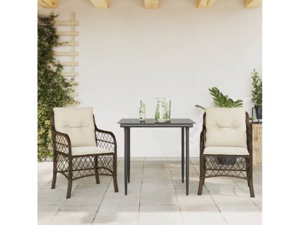 vidaXL 3dílný bistro set s poduškami hnědý polyratan
