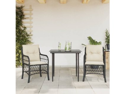 vidaXL 3dílný bistro set s poduškami černý polyratan