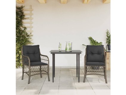 vidaXL 3dílný bistro set s poduškami šedý polyratan