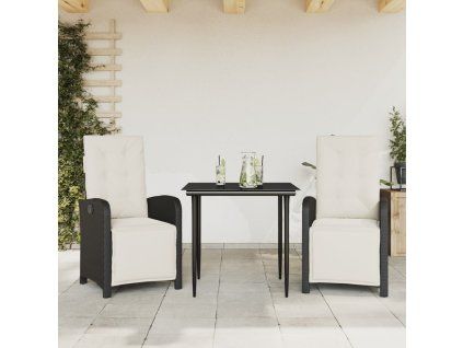 vidaXL 3dílný bistro set s poduškami černý polyratan