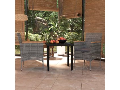 vidaXL 3dílný zahradní jídelní set s poduškami šedočerný