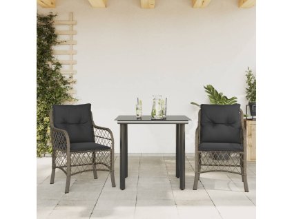 vidaXL 3dílný bistro set s poduškami šedý polyratan