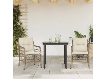 vidaXL 3dílný bistro set s poduškami béžový polyratan