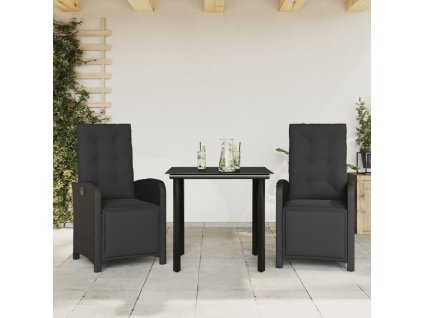 vidaXL 3dílný bistro set s poduškami černý polyratan