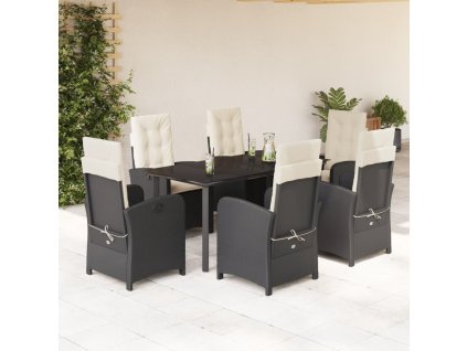 vidaXL 7dílný zahradní jídelní set s poduškami černý polyratan