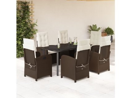 vidaXL 7dílný zahradní jídelní set s poduškami hnědý polyratan