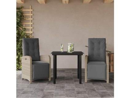 vidaXL 3dílný bistro set s poduškami světle šedý polyratan