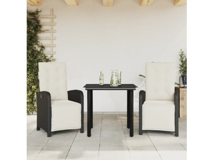 vidaXL 3dílný bistro set s poduškami černý polyratan