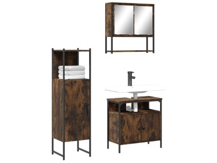 vidaXL 3dílný set koupelnového nábytku kouřový dub kompozitní dřevo