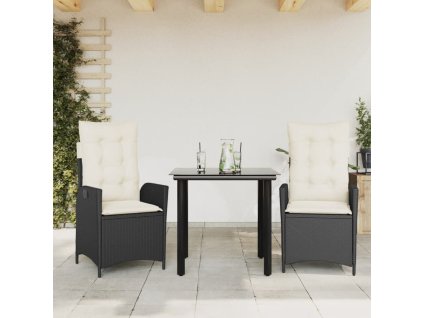 vidaXL 3dílný zahradní jídelní set s poduškami černý polyratan