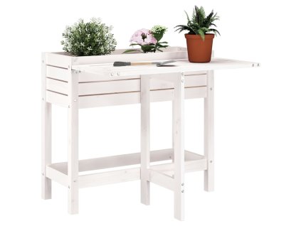 vidaXL Zahradní truhlík se skládacím stolkem bílý masivní borové dřevo