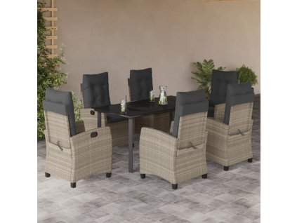 vidaXL 7dílný zahradní jídelní set s poduškami světle šedý polyratan