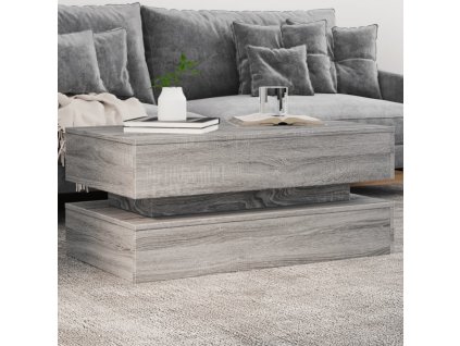 vidaXL Konferenční stolek s LED osvětlením šedý sonoma 90 x 50 x 40 cm