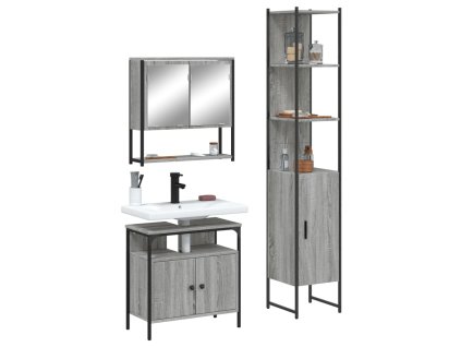 vidaXL 3dílný set koupelnového nábytku šedý sonoma kompozitní dřevo