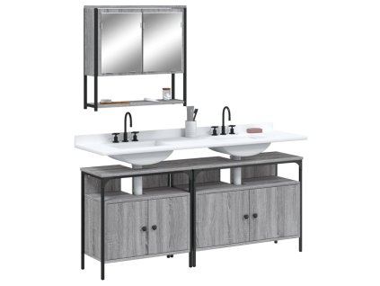 vidaXL 3dílný set koupelnového nábytku šedý sonoma kompozitní dřevo