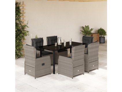 vidaXL 7dílný zahradní jídelní set s poduškami světle šedý polyratan