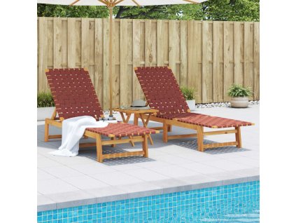 vidaXL Lehátka 2 ks červená masivní akáciové dřevo a textil