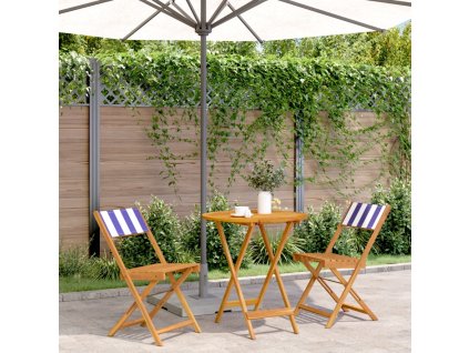 vidaXL 3dílný bistro set modrý a bílý textil a masivní dřevo