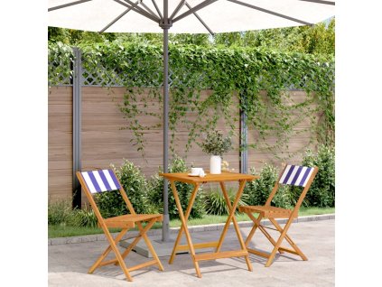 vidaXL 3dílný bistro set modrý a bílý textil a masivní dřevo
