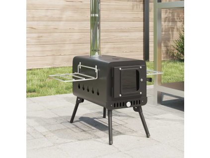 vidaXL Stanová kamna na dřevo s komínem a skládacími nohami černá ocel