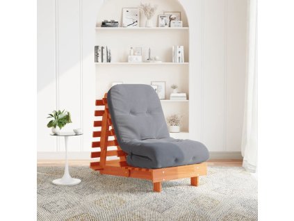 vidaXL Futonová rozkládací pohovka s matrací voskově hnědá 60x206x11cm