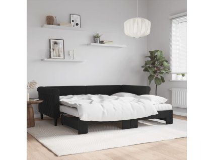 vidaXL Válenda s přistýlkou a matracemi černá 90 x 190 cm samet
