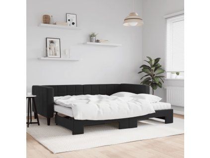 vidaXL Válenda s přistýlkou a matracemi černá 90 x 190 cm samet