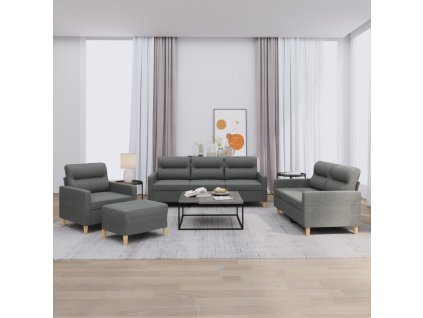 vidaXL 4dílná sedací souprava s poduškami tmavě šedá textil